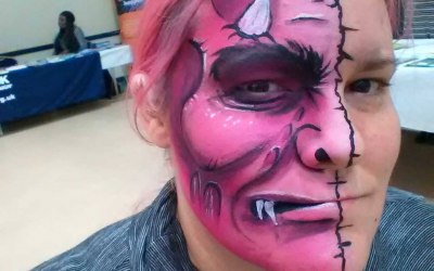 Pink monster face paint